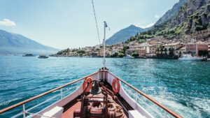 scenic picture from boat tour on lake Garda