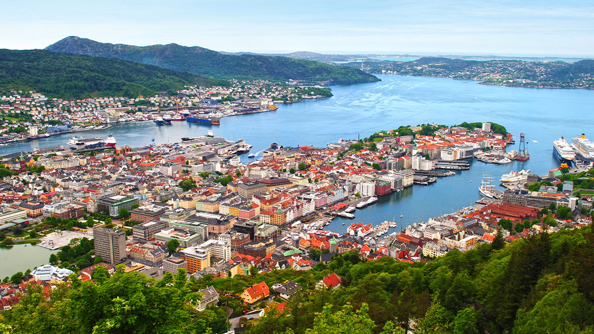 Bergen Norway. View of Bergen from Mount Floyen in Norway