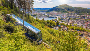 Floibanen funicular to Mt Floyen at Bergen City, Norway. Floibanen funicular to Mt Floyen at Bergen City,