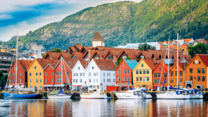 View of historical buildings, Bryggen in Bergen, Norway. UNESCO. Bergen, Norway. View of historical buildings in Bryggen- Hanseatic wharf in Bergen, Norway. UNESCO World Heritage Site