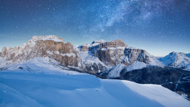 The Milky way over ski slopes in Italy