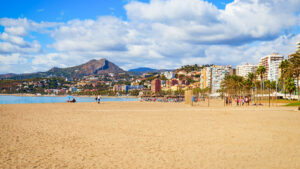 Main city beach in Malaga city, Spain. Main city beach in Malaga. Malaga is a city in the Andalusia community in Spain