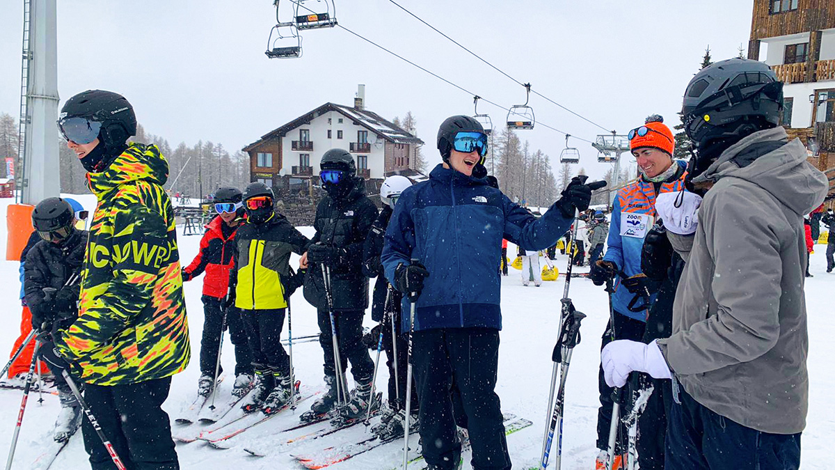 Students having fun on a ski trip