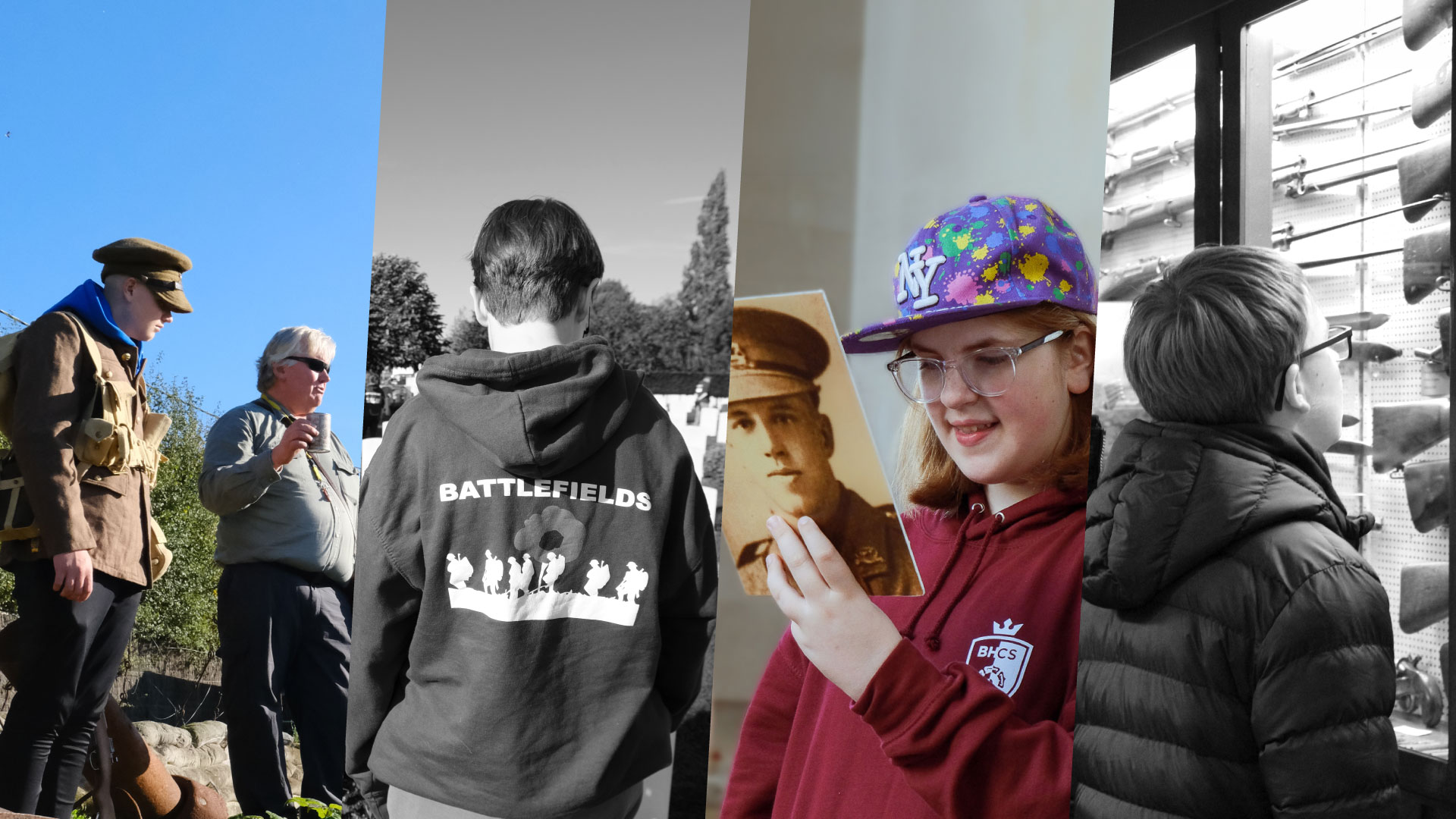 A collage of students experiencing WW1 in Belgium