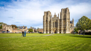 View of Wells Cathedral is in Wells, Somerset, England, UK