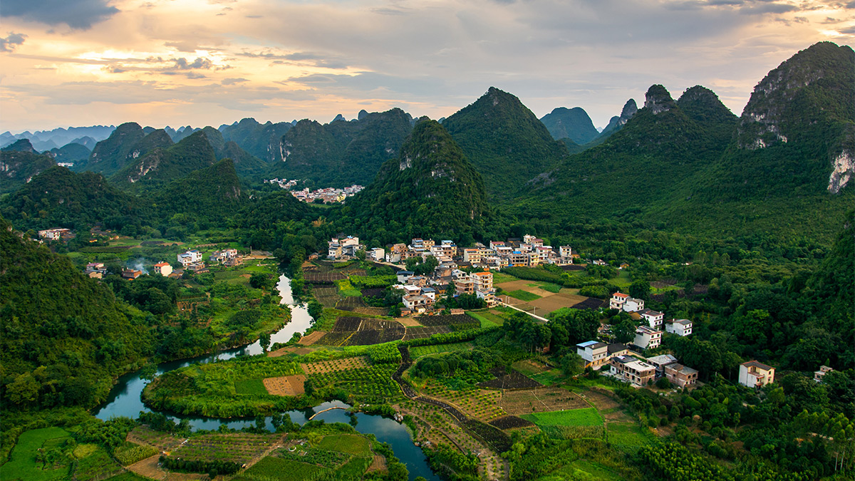 A view over rice fields in Yangshuo