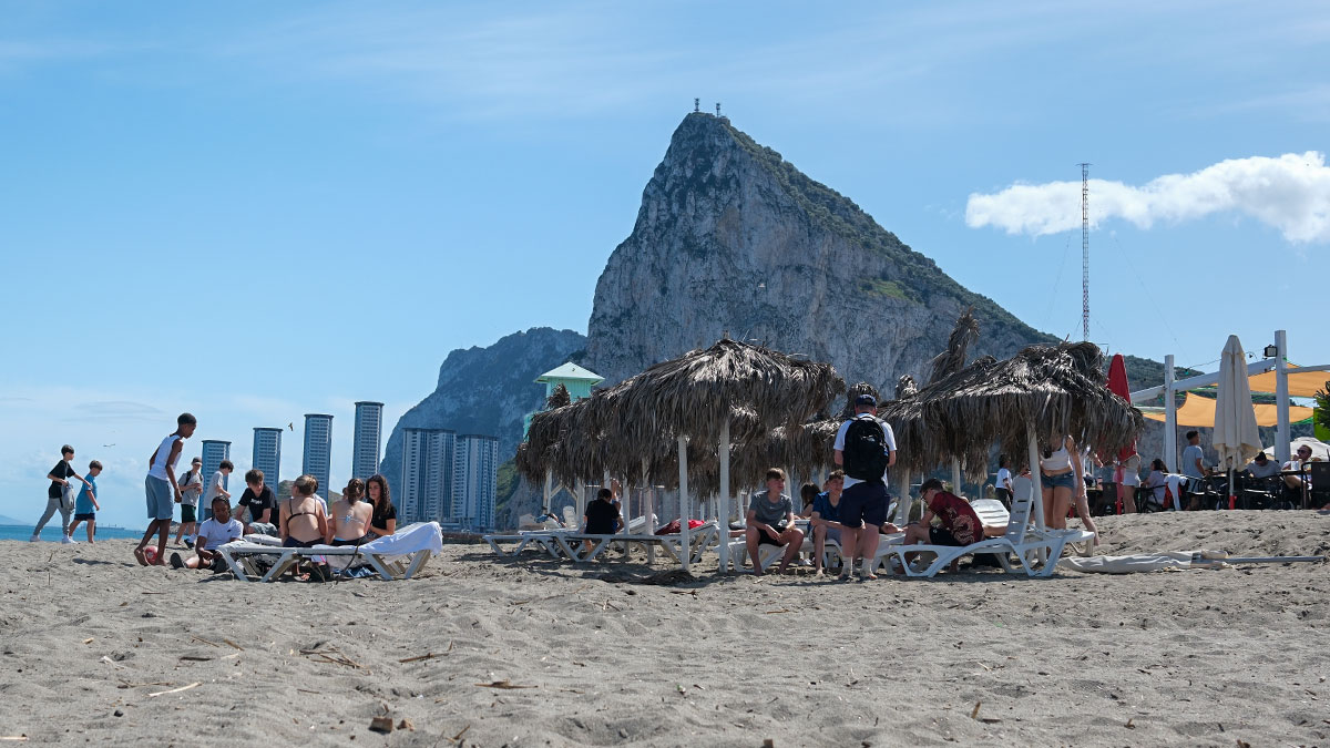 School group on a beach in Gibraltar 