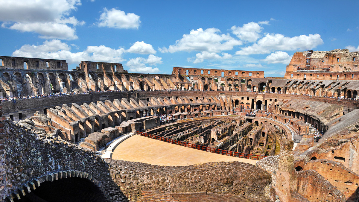 inside image of the Colosseum in Rome, Italy